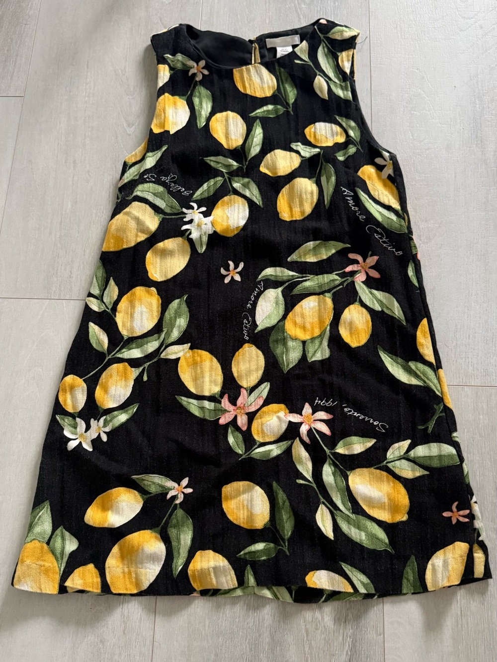 Girls Black Lemon Print Dress